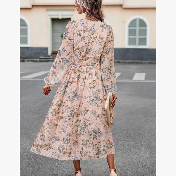 Never worn - V Neck Long Sleeve Wrap Maxi A Line Empire Waist Chiffon Dress - Picture 4 of 4